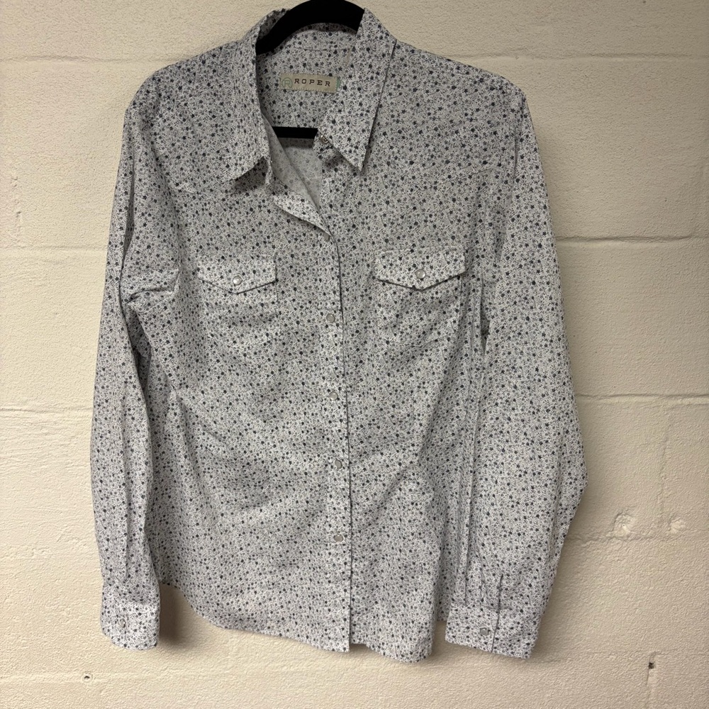 Roper Men’s Blue and White Floral Button Down Long Sleeve Shirt Size XL